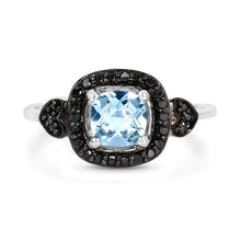 Load image into Gallery viewer, 1.19 Carat Genuine Swiss Blue Topaz &amp; Black Diamond .925 Sterling Silver Ring
