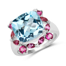 Load image into Gallery viewer, 8.19 Carat Genuine Blue Topaz &amp; Rhodolite .925 Sterling Silver Ring
