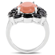 Load image into Gallery viewer, 7.88 Carat Genuine Peach Moonstone and Black Spinel .925 Sterling Silver Ring
