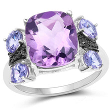 Load image into Gallery viewer, 5.53 Carat Genuine Amethyst, Tanzanite &amp; White Topaz .925 Sterling Silver Ring
