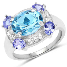 Load image into Gallery viewer, 4.13 Carat Genuine Swiss Blue Topaz, Tanzanite &amp; White Topaz .925 Sterling Silver Ring

