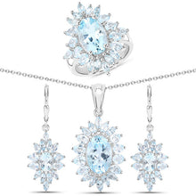 Load image into Gallery viewer, 19.18 Carat Genuine Blue Topaz .925 Sterling Silver 3 Piece Jewelry Set (Ring, Earrings, and Pendant w/ Chain)

