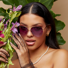 Load image into Gallery viewer, Smaller Megan 2 - Purple Metal Aviator Sunglasses with Gold Frame
