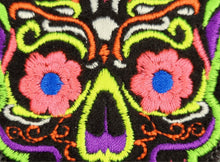 Load image into Gallery viewer, Blacklight Dark Blacklight Sugar Skull Velvet Patch - Amp Up Your Gear with Trippy, Eye-Catching Fluorescent Thread Magic
