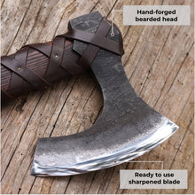 Load image into Gallery viewer, Viking long axe "Ragnar Lodbrok" with carving handle and leather wrap
