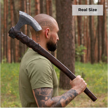 Load image into Gallery viewer, Viking long axe "Ragnar Lodbrok" with carving handle and leather wrap
