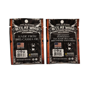 2 Pack BiteMyWood Cinnamon and Mint Flavor Wooden Toothpicks in 100 Qty Plastic Reusable Bags